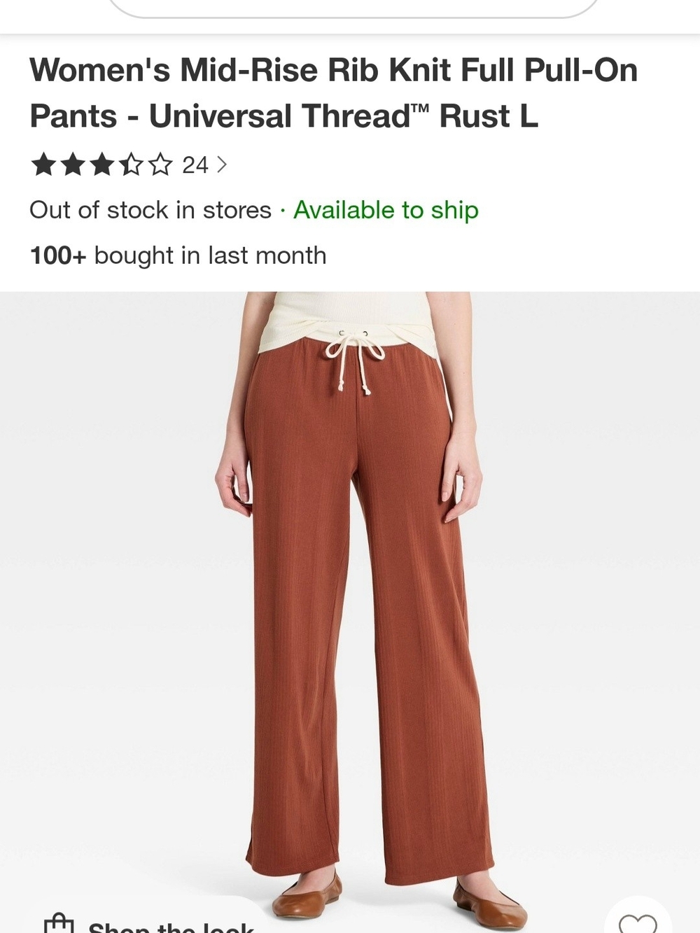 Universal Thread Rust Wide-Leg Rib-Knit Pull-On Pants